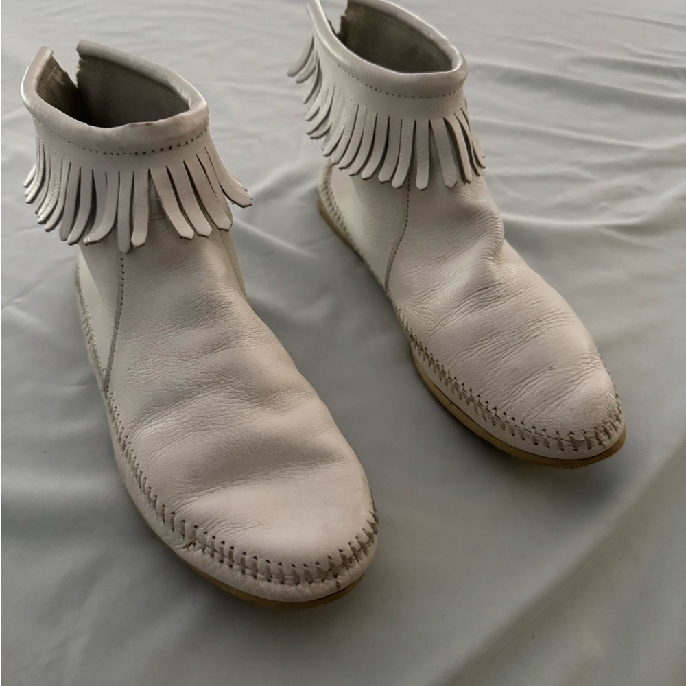 White Moccasin Fringe Shoes